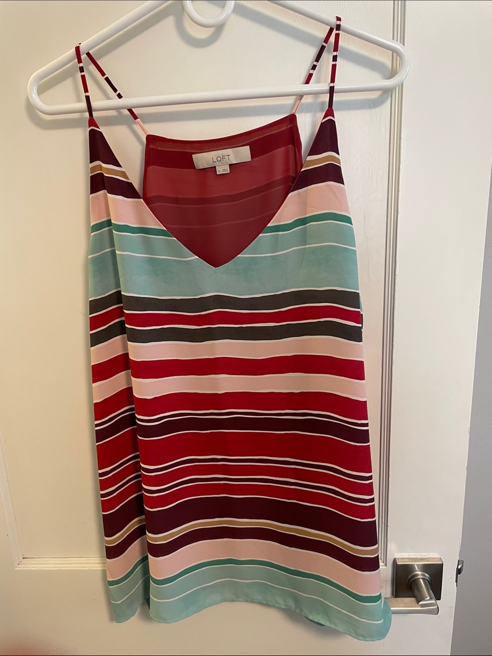 LOFT Striped Spaghetti Strap Tank in Red, Teal & Pink